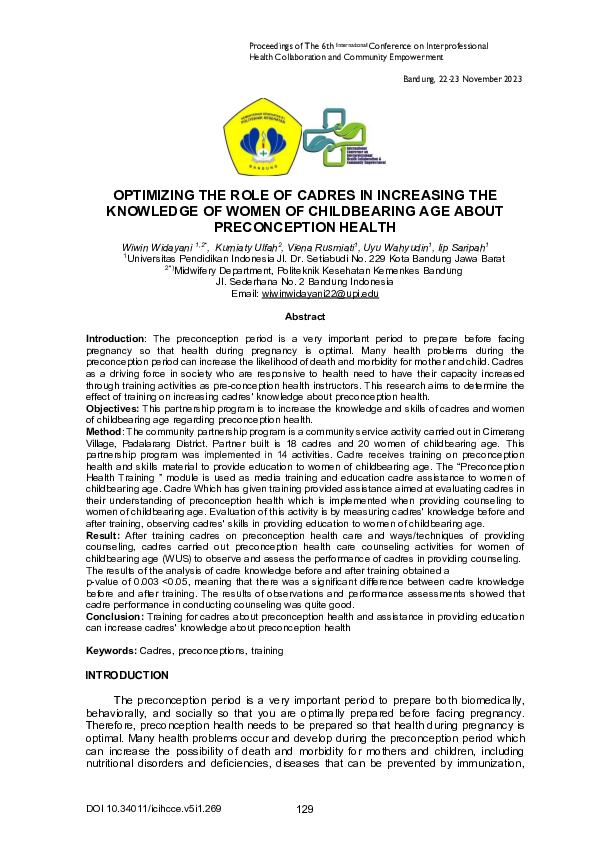 (PDF) Optimizing the Role of Cadres in Increasing the Knowledge of ...