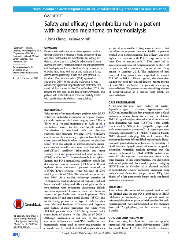 (PDF) Safety and efficacy of pembrolizumab in a patient with advanced ...