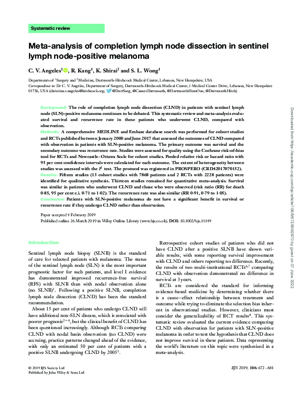 (PDF) Meta-analysis of completion lymph node dissection in sentinel ...
