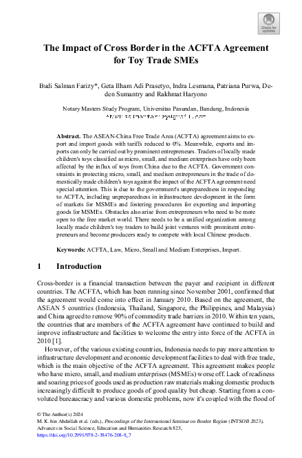 (PDF) The Impact of Cross Border in the ACFTA Agreement for Toy Trade SMEs