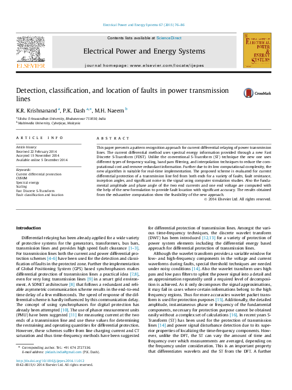 (PDF) Detection, classification, and location of faults in power ...