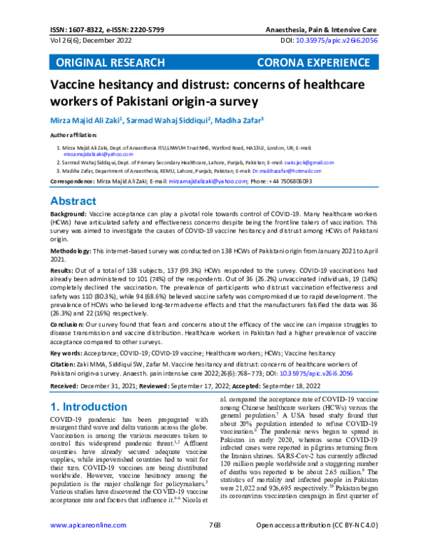 (PDF) Vaccine hesitancy and distrust: concerns of healthcare workers of ...