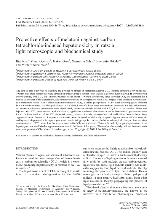 (PDF) Protective effects of melatonin against carbon tetrachloride ...