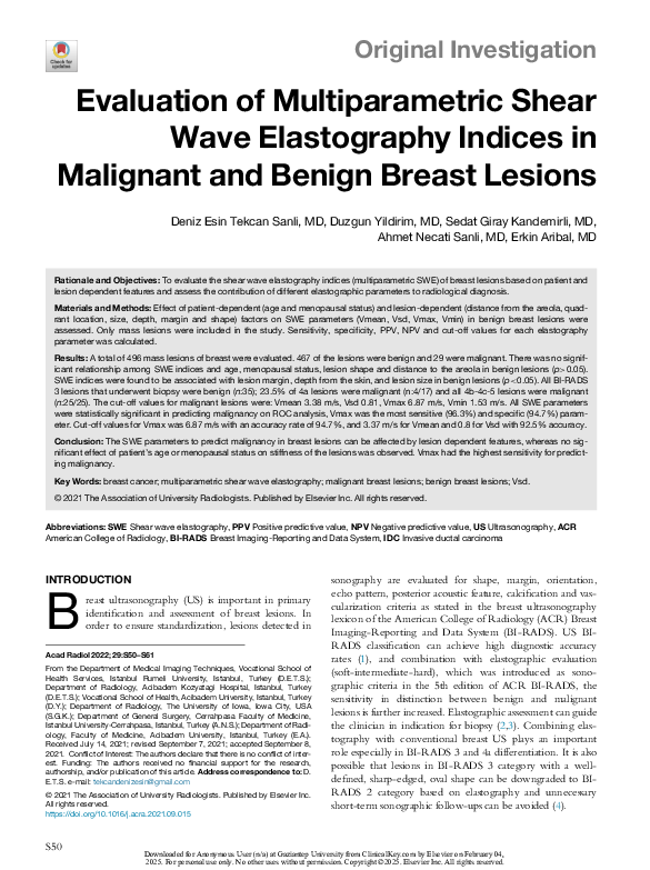 (PDF) Evaluation of Multiparametric Shear Wave Elastography Indices in ...