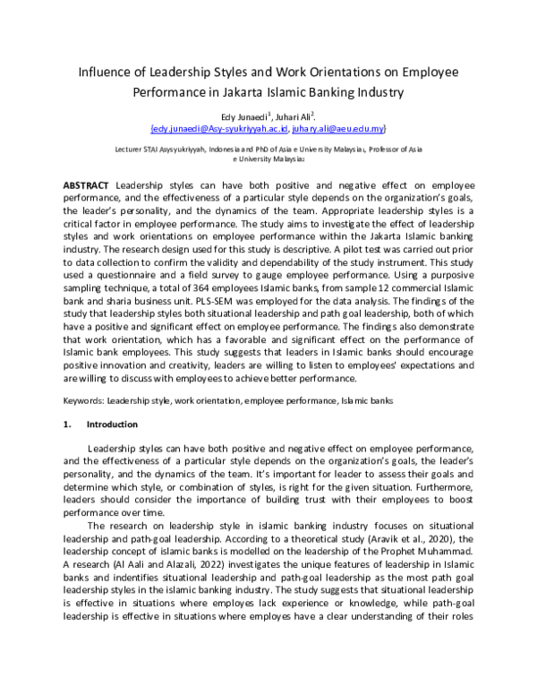 (PDF) Influence of Leadership Styles and Work Orientations on Employee ...