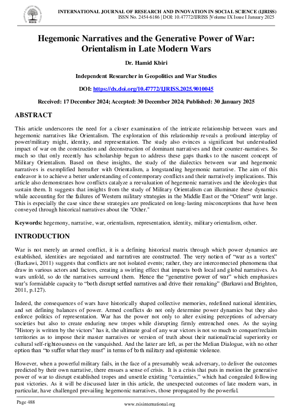 (PDF) Hegemonic Narratives and the Generative Power of War: Orientalism ...