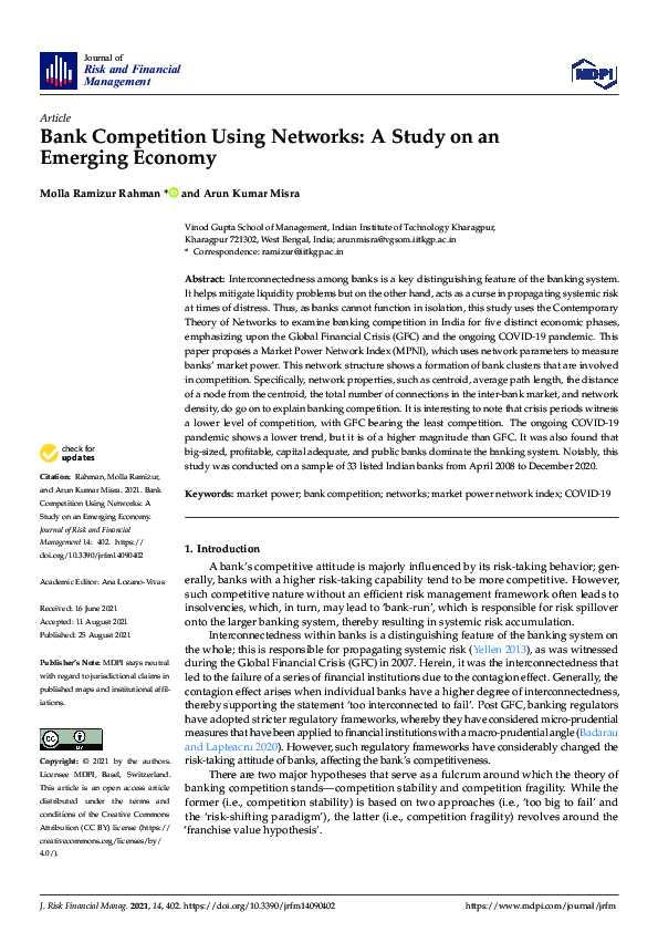 (PDF) Bank Competition Using Networks: A Study on an Emerging Economy
