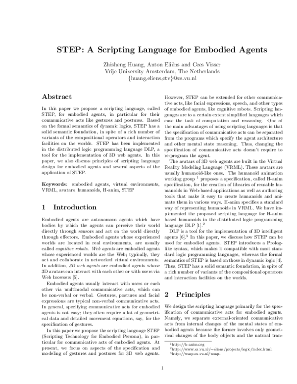 (PDF) STEP: a Scripting Language for Embodied Agents
