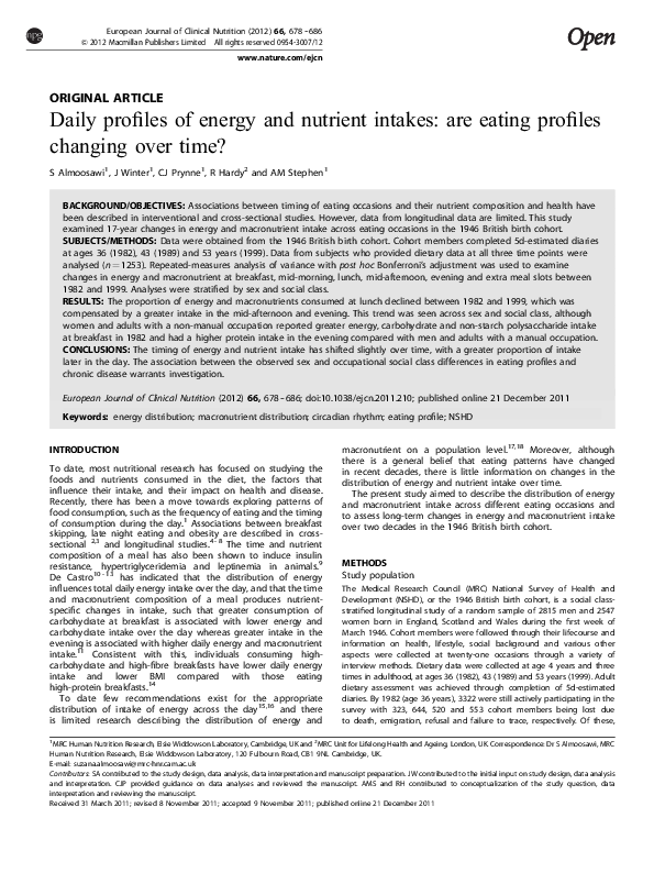 (PDF) Daily profiles of energy and nutrient intakes: are eating ...