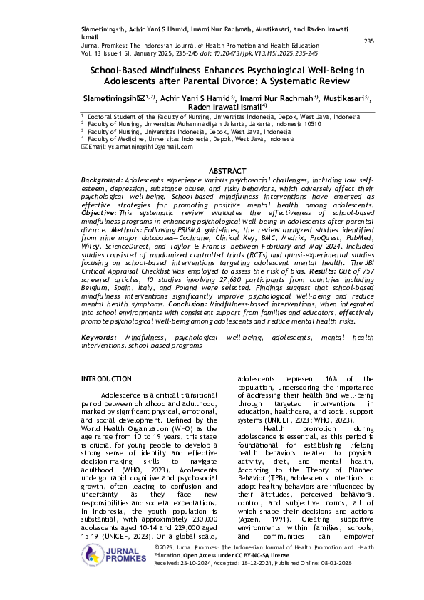 (PDF) School-Based Mindfulness Enhances Psychological Well-Being in ...