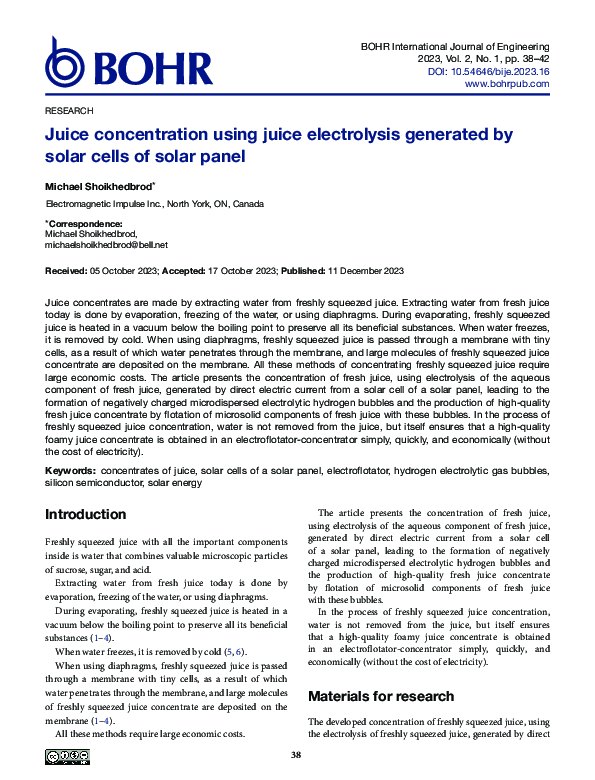 (PDF) Juice concentration using juice electrolysis generated by solar ...