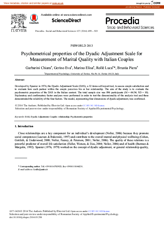 (PDF) Psychometrical Properties of the Dyadic Adjustment Scale for ...