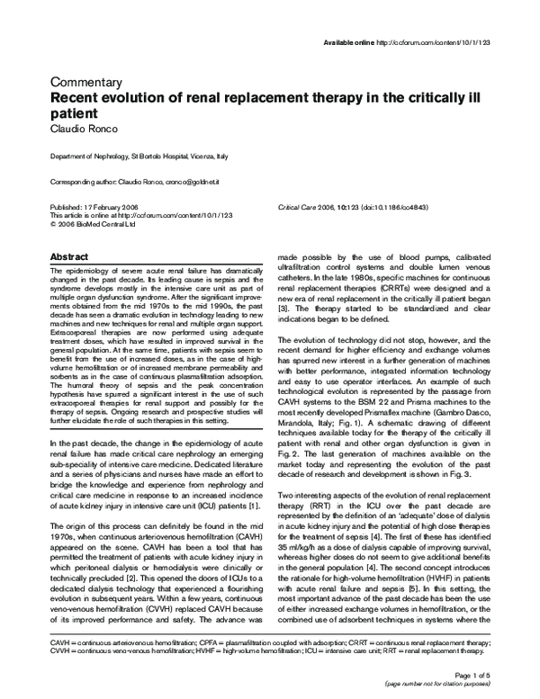 (PDF) Recent evolution of renal replacement therapy in the critically ...