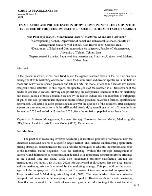 (PDF) EVALUATION AND PRIORITIZATION OF 7P'S COMPONENTS USING AHP IN THE ...