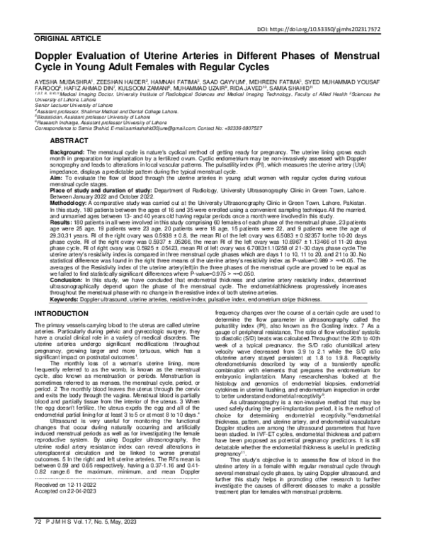 (PDF) Doppler Evaluation of Uterine Arteries in Different Phases of ...