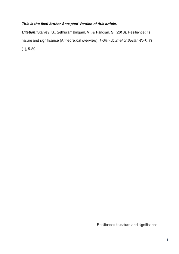 (PDF) Resilience: Its Nature and Significance (A Theoretical Overview)