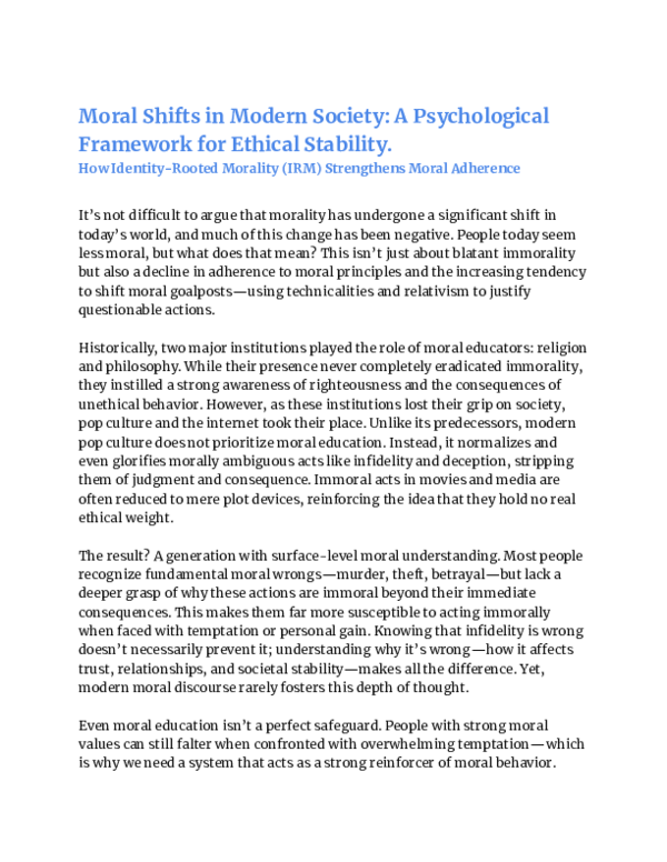 (PDF) Moral Shifts in Modern Society: A Psychological Framework for ...