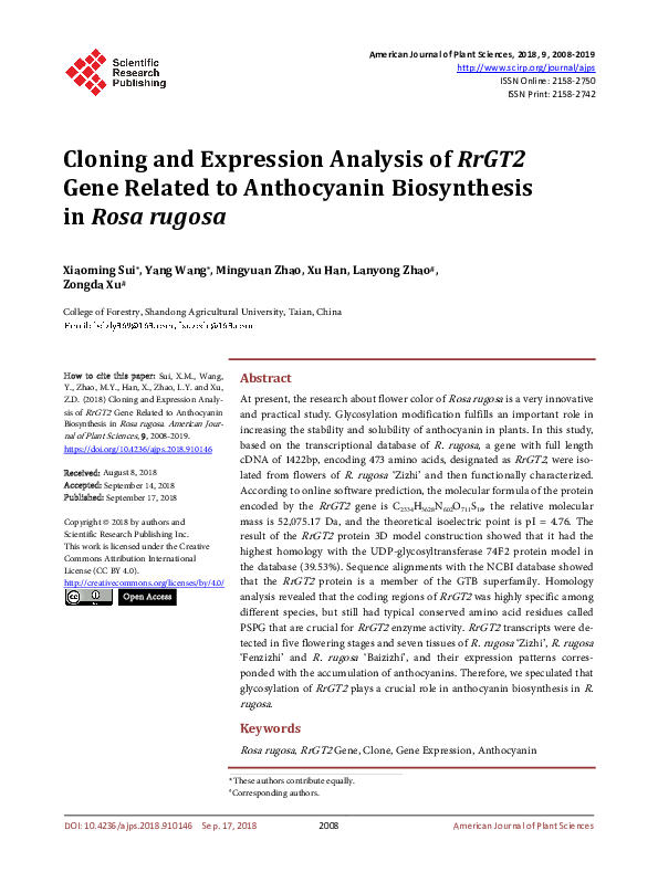 (PDF) Cloning and Expression Analysis of RrGT2 Gene Related to ...