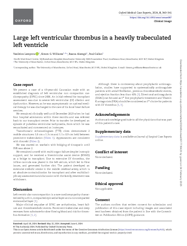 Pdf Large Left Ventricular Thrombus In A Heavily Trabeculated Left