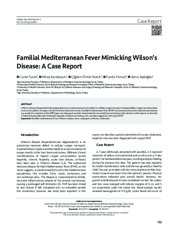 (PDF) Familial Mediterranean Fever Mimicking Wilson’s Disease: A Case ...