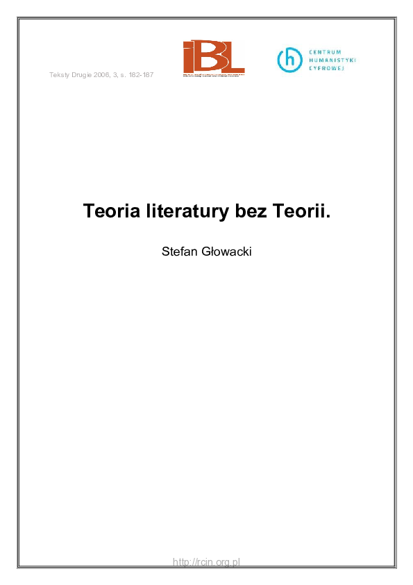 (PDF) Teoria literatury bez Teorii