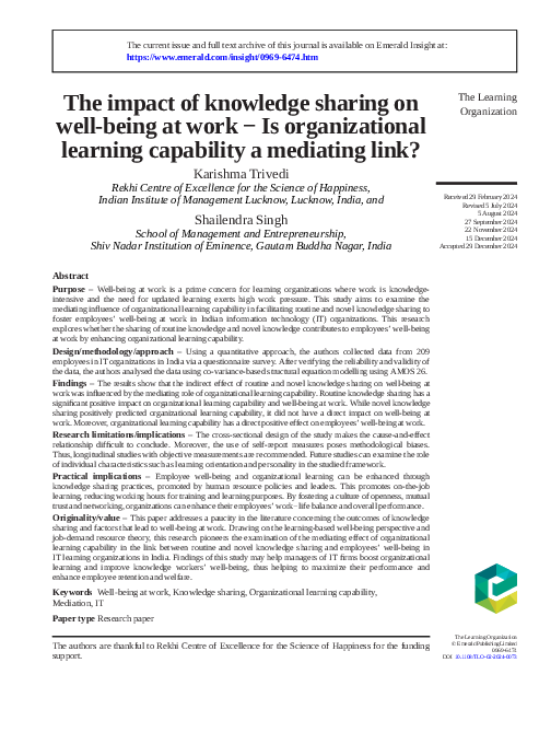 (PDF) The impact of knowledge sharing on well-being at work -Is ...