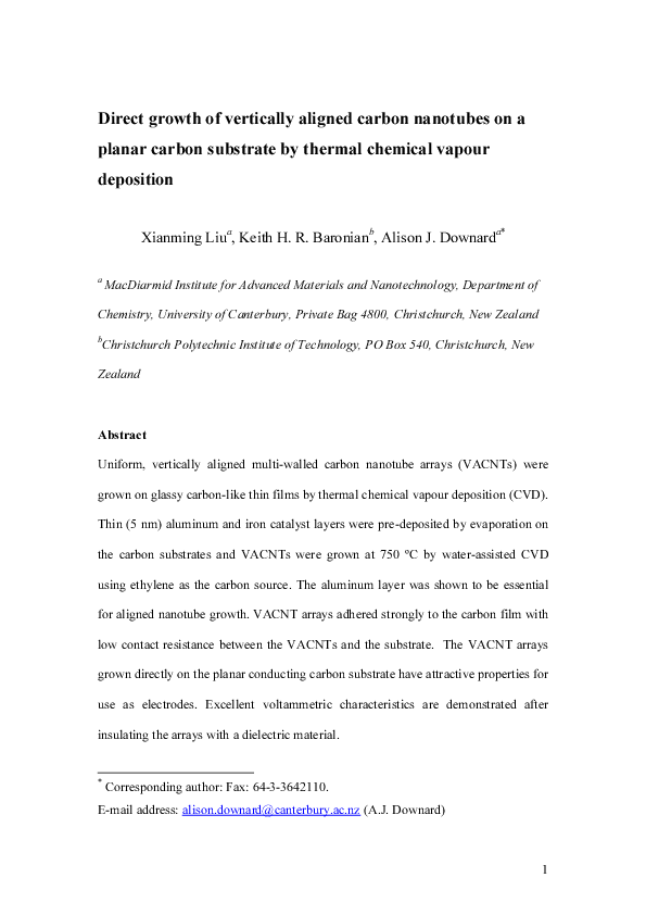 (PDF) Direct growth of vertically aligned carbon nanotubes on a planar ...