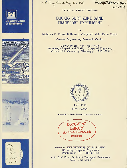 (PDF) DUCK85 surf zone sand transport experiment / by Nicholas C. Kraus ...