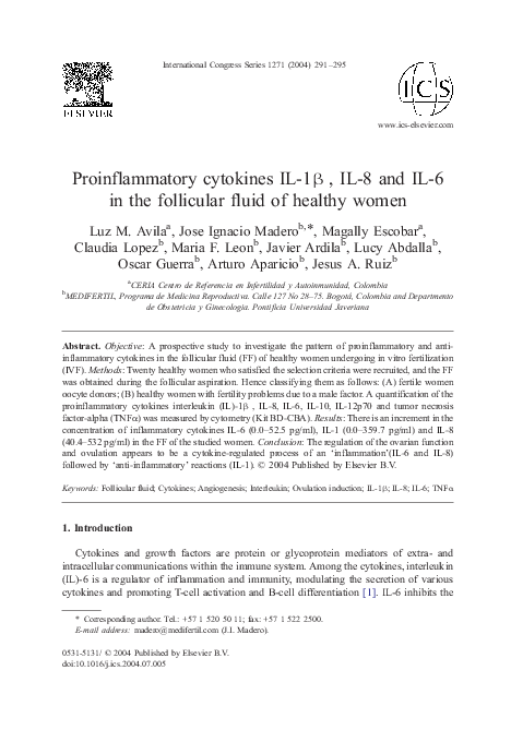 (PDF) Proinflammatory cytokines IL-1β , IL-8 and IL-6 in the follicular ...