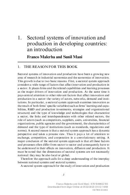 (PDF) Sectoral systems of innovation and production in developing ...