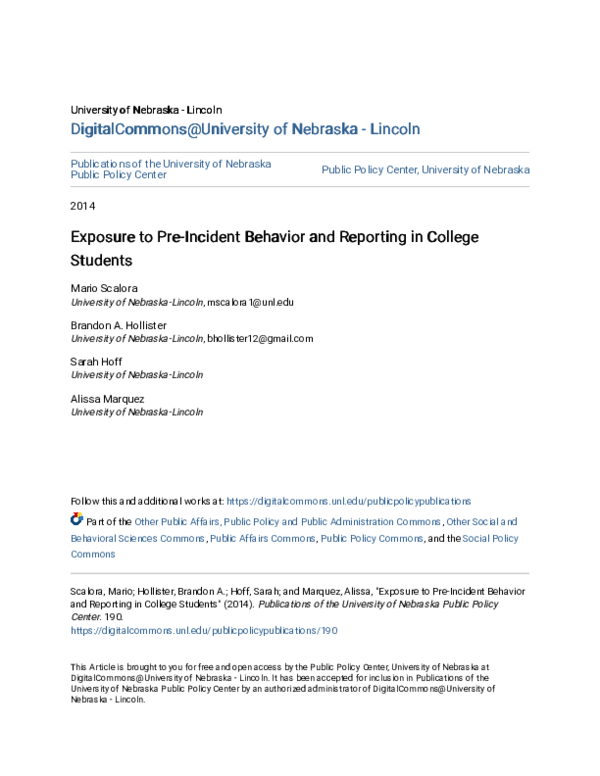 (PDF) Exposure to preincident behavior and reporting in college students