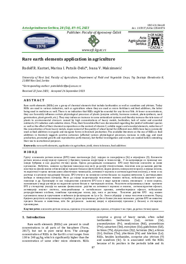 (PDF) Rare earth elements application in agriculture