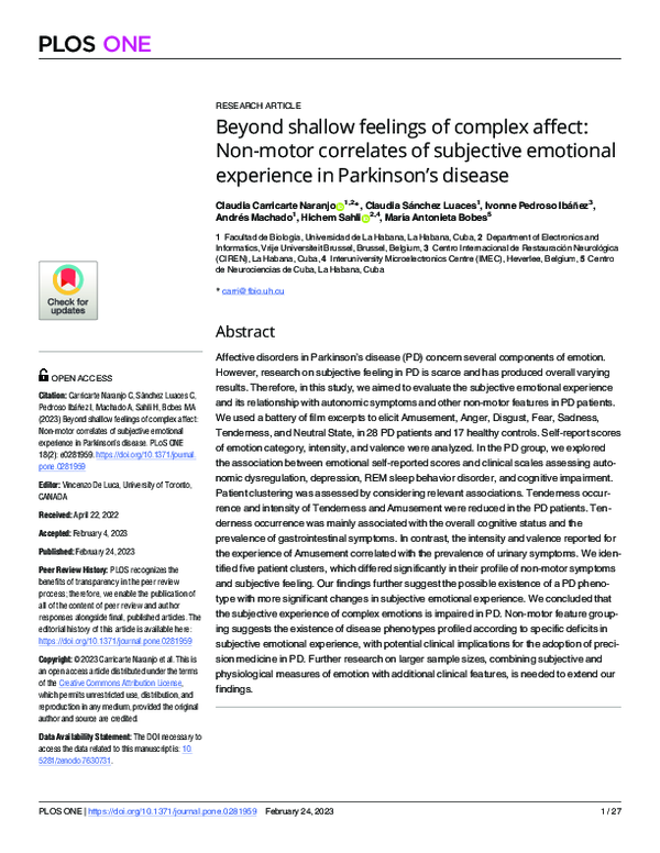 (PDF) Beyond shallow feelings of complex affect: Non-motor correlates ...
