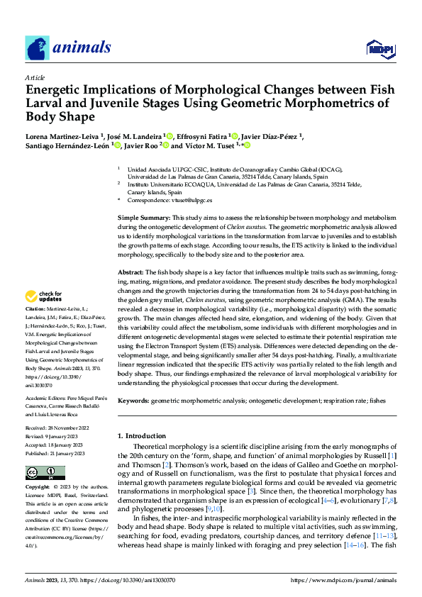 (PDF) Energetic Implications of Morphological Changes between Fish ...