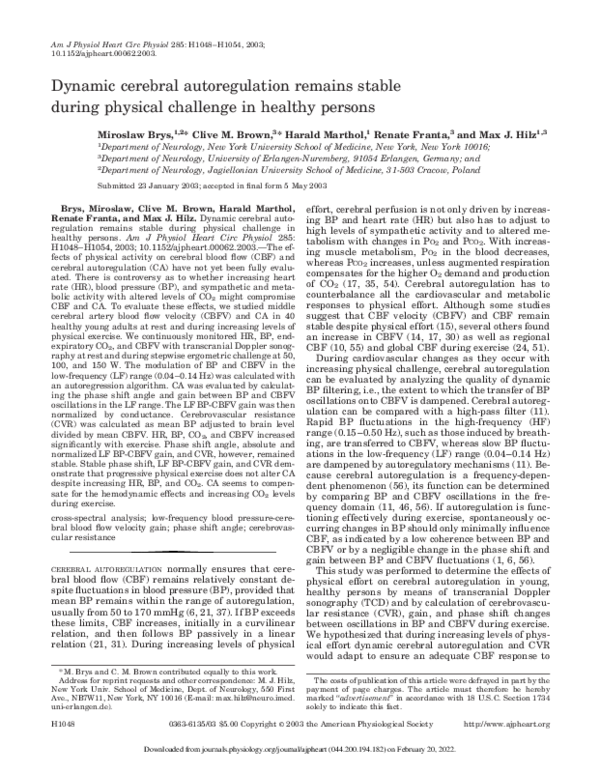 (PDF) Dynamic cerebral autoregulation remains stable during physical ...