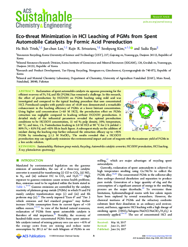 (PDF) Eco-threat Minimization in HCl Leaching of PGMs from Spent ...