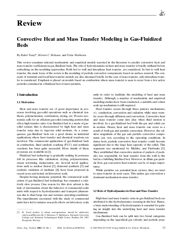 (PDF) Convective Heat and Mass Transfer Modeling in Gas-Fluidized Beds