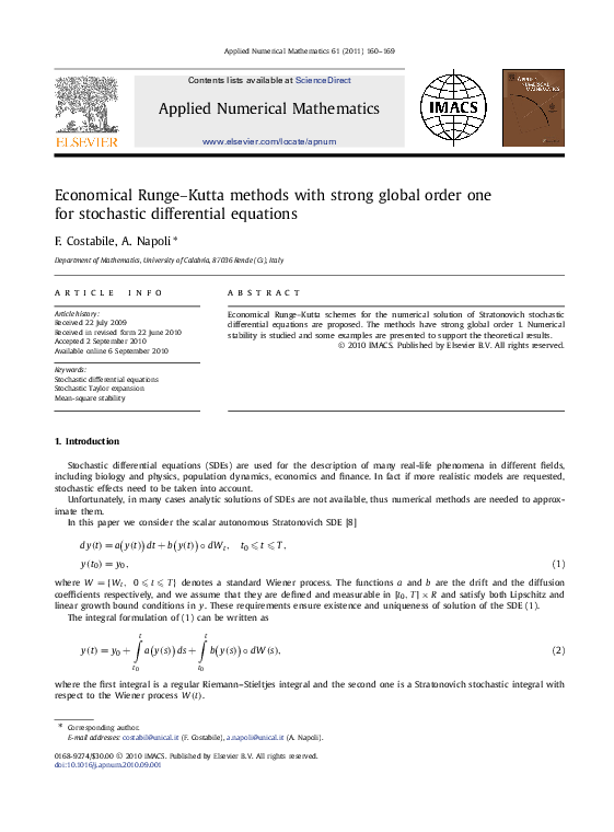 (PDF) Economical Runge–Kutta methods with strong global order one for ...