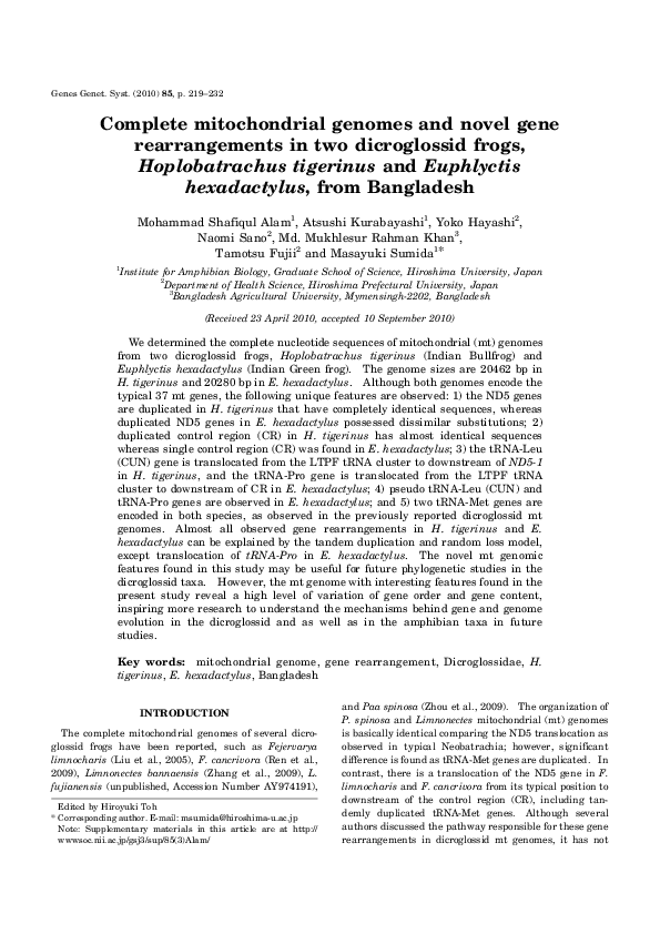 (PDF) Complete mitochondrial genomes and novel gene rearrangements in ...