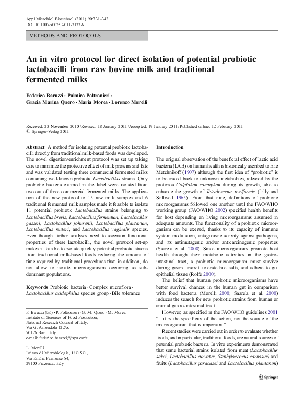 (PDF) An in vitro protocol for direct isolation of potential probiotic ...