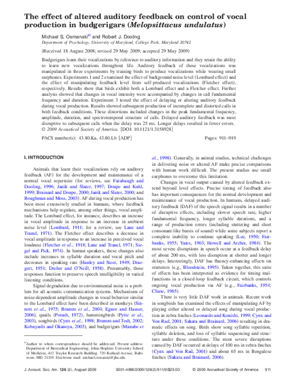 (PDF) The effect of altered auditory feedback on control of vocal ...