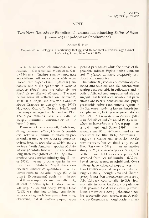 (PDF) Two new records of pimpline ichneumonids attacking Battus ...
