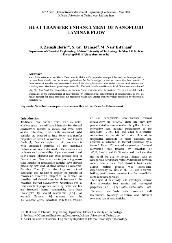 (PDF) Heat transfer enhancement of nanofluid laminar flow