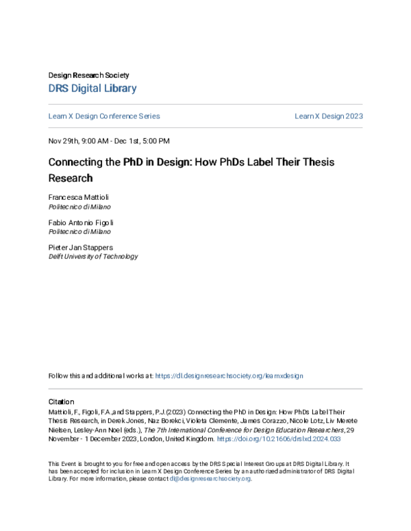 (PDF) Connecting the PhD in Design: How PhDs Label Their Thesis Research