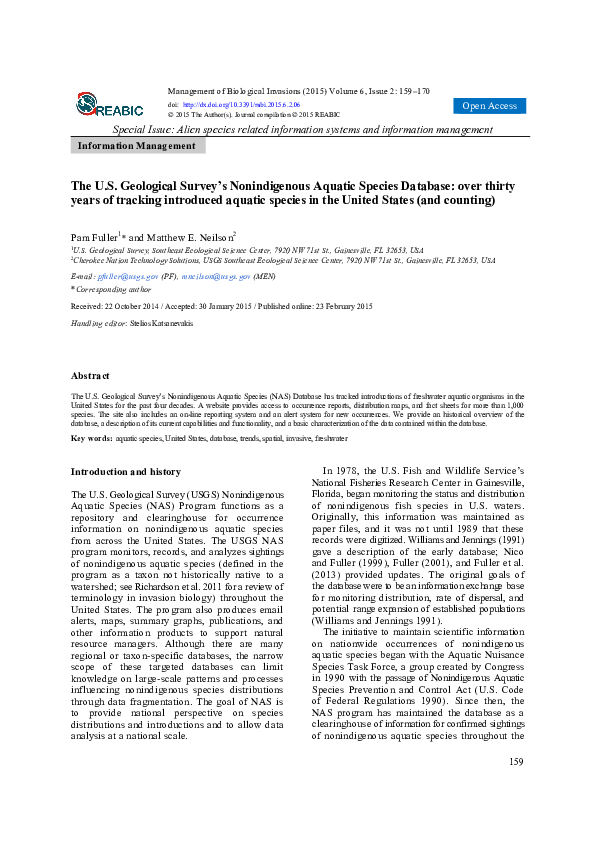 (PDF) The U.S. Geological Survey’s Nonindigenous Aquatic Species ...