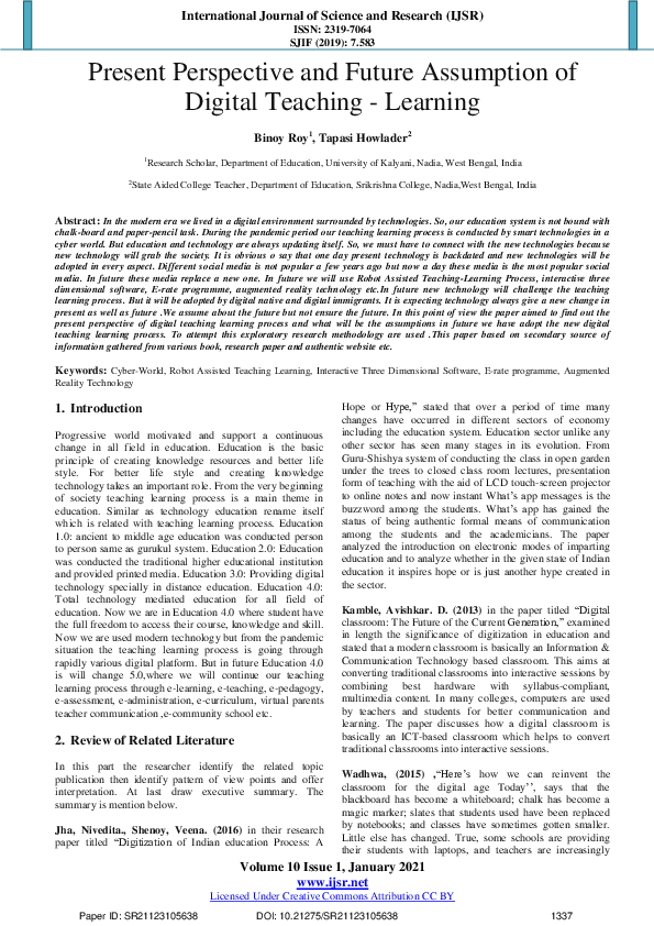 (PDF) Present Perspective and Future Assumption of Digital Teaching ...