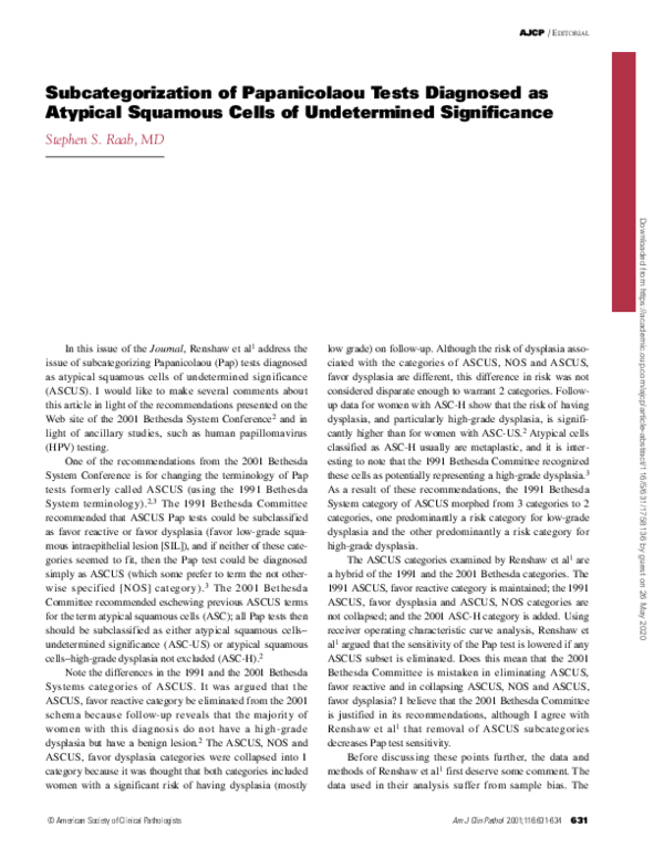 (PDF) Subcategorization of Papanicolaou Tests Diagnosed as Atypical ...