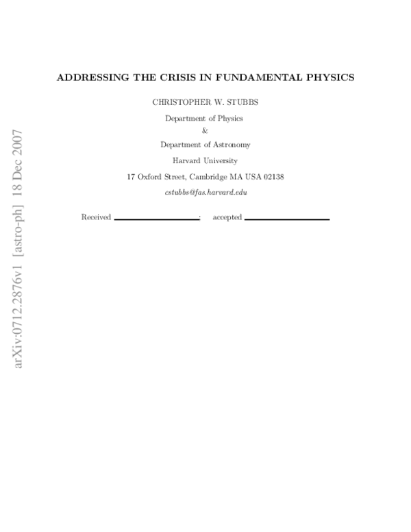 Pdf Addressing The Crisis In Fundamental Physics