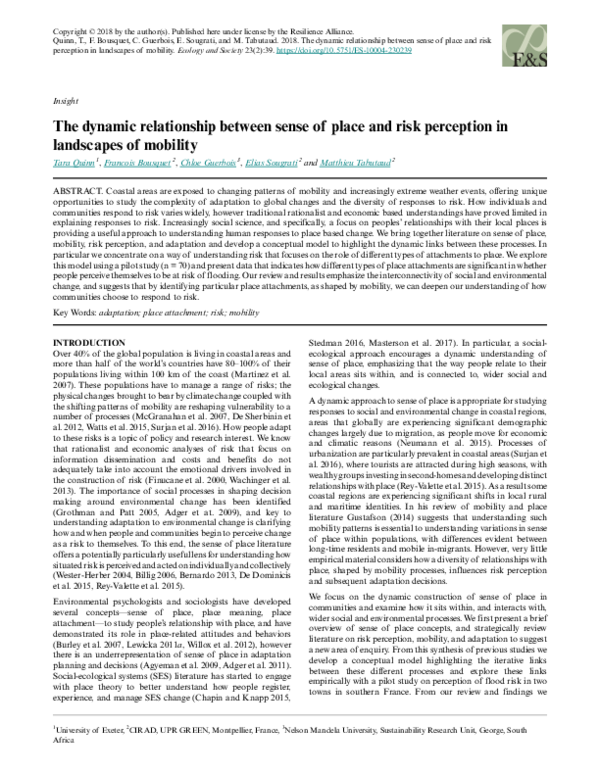 (PDF) The dynamic relationship between sense of place and risk ...