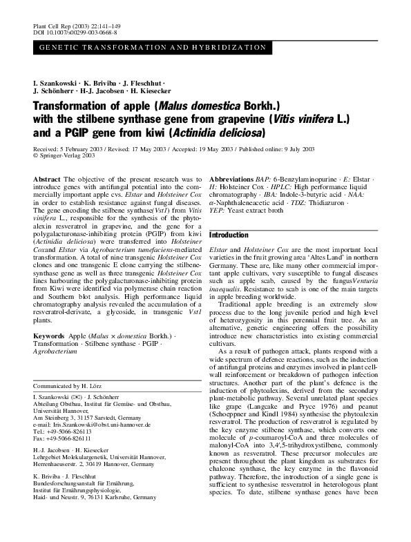 (PDF) Transformation of apple ( Malus domestica Borkh.) with the ...